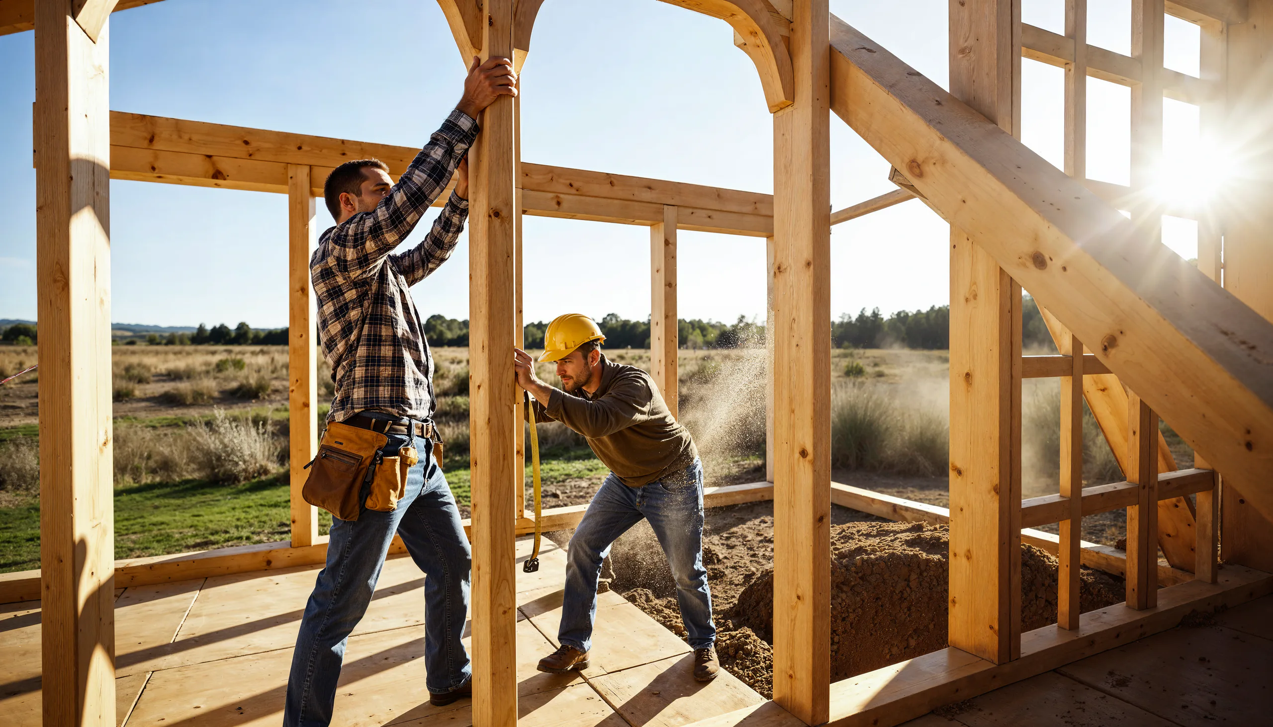 Deck building crew on site