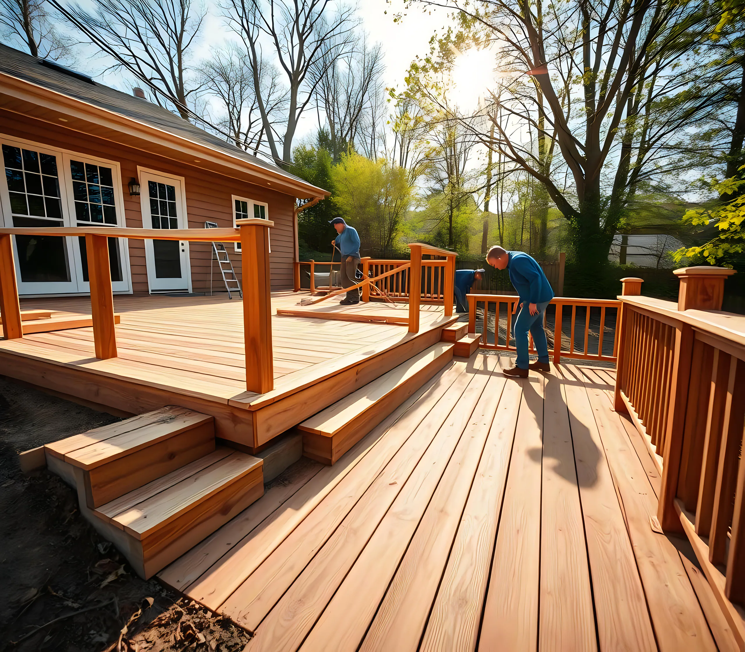 Deck framing and boards part-laid
