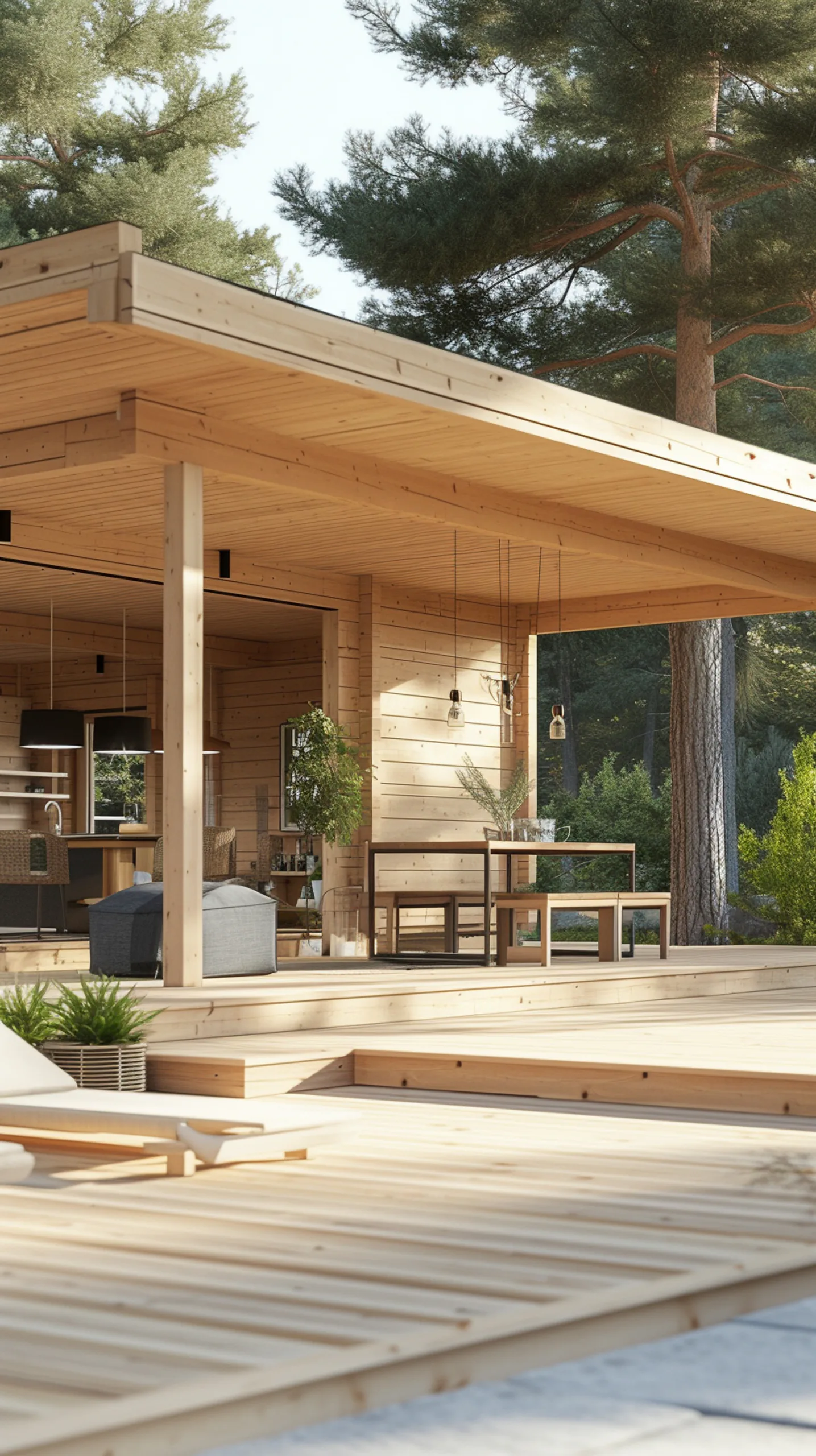 Rendered view of a raised timber deck